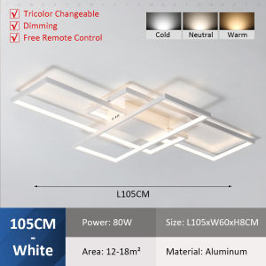 [รีโมทควบคุม] โคมไฟเพดาน LED TOMAX แบบ 3 วงกลมสี่เหลี่ยม 105CM/140CM - โคมระย้าโมเดิร์นหรี่แสงได้ สำหรับห้องนั่งเล่น ห้องครัว ห้องนอน | ไฟ 3 สี (อุ่น/กลาง/เย็น) | ดีไซน์สวยงาม ตกแต่งบ้านทันสมัย