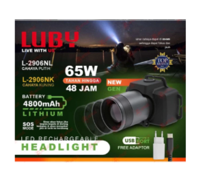 Senter Kepala Led LUBY Laser ZOOM 65 WATT Headlamp L-2906NL- Telescop CAHAYA PUTIH Super Terang