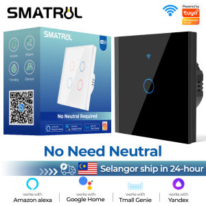 SMATRUL Smart Touch Switch Wifi switch NO Neutral Wire White 1/2/3/4 gang Tempered Glass Touch Panel Touch Wall Mount Switches Works for Alexa/ Google Home