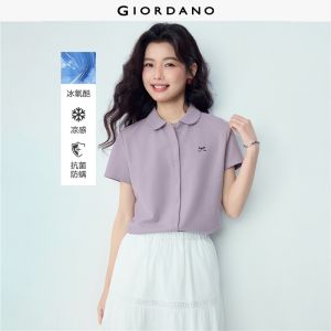 GIORDANO Women Polo Shirts Cooling Doll Collar Polo Shirts Embroidered Short Sleeve Fashionable Casual Polo Shirts 05316386