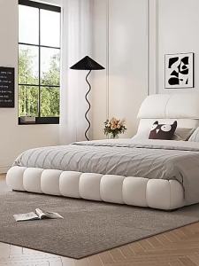 Cream Style Bed Frame with Storage Soft Bag Leather Queen/King Size Simple Puff Bedroom Light Luxury Living Room
