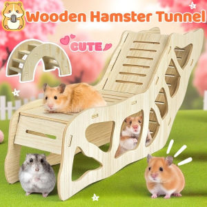 CuddleCove Hamster House Wooden Tunnel Hideout Shelter Matibay Easy Install No Drill Cage Toy For Gerbil Mouse Small Pets