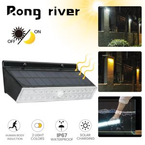 [With Gift]HAN RIVER Wall Solar Light Outdoor 28W White+16W Yellow PIR Indcution Lampu Dinding IP67 Waterproof Solar Garden Light for Outdoor Garden