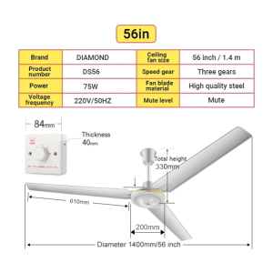Ceiling Fan Electric Fan 56 Inch Big Size Ceiling Fan Mute Iron Blade Heavy Duty Household Ceiling Fan Large Wind