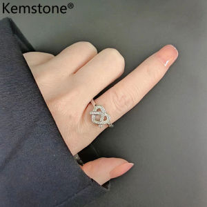 Kemstone Silver Plated Zircon Heart Womens Ring Jewelry Adjustable Rings Gift