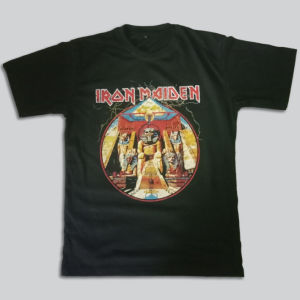 Kaos Band Iron Maiden Powerslave Lightning Circle T-Shirt Rock Legend Barat Bahan 100% cotton combed 24s sablon plastisol