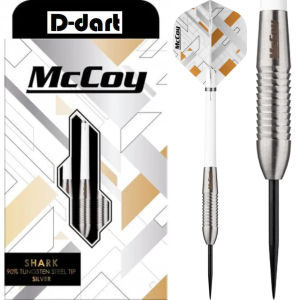 MCCOY STEEL TIP DARTS - 22G MCCOY SHARK SILVER 90% TUNGSTEN DART SET ORIGINAL STEEL DART