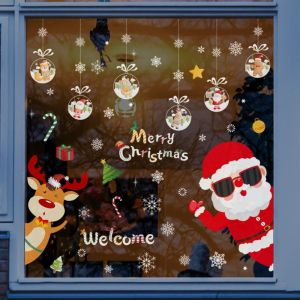 DOUBLEL PVC Christmas Window Glass Stickers DIY Removable Santa Claus Decal Funny Self-adhesive Snowflake Wall Stickers Party Supplies