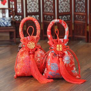EDDY SONG สไตล์จีนจีน กระเป๋าผ้าใบหูรูดรูปดอกไม้ มังกรมังกร นกฟีนิกซ์ กระเป๋าถังปีใหม่ สง่างามเรียบหรู ถุงเก็บสัมภาระ ถุงน้ำตาลเทศกาล แต่งงานในงานแต่งงาน