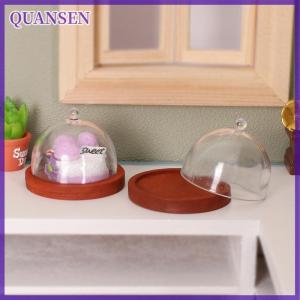 QUANSEN บ้านตุ๊กตา1:12ถาดขนมหวานถาดใสขนาดจิ๋วพร้อมฝาครอบถาดใส่เค้กผลไม้อุปกรณ์ตกแต่งห้องครัว