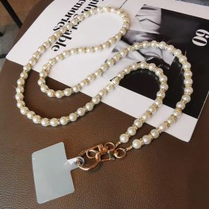 JPTD Single Shoulder Pearl Phone Lanyard Crossbody With Patch Cellphone Straps Fashion Anti Drop Bead Phone Chain Phone Cases