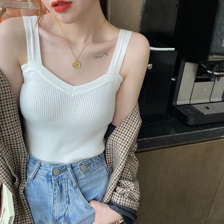 ZD Knitted Camisole for Women, Small Blazer Inner Layer, Base Vest, Spring and Autumn White Sense, Niche Outerwear, Autumn and Winter Top