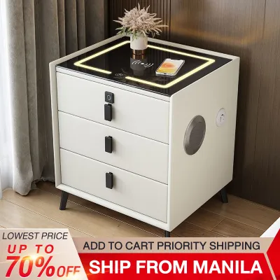 BAIERDI Smart nightstand bedroom simple multifunctional with light fingerprint lock wireless charging nightstand with bluetooth speaker