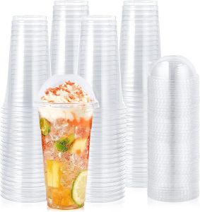 Lilymicky [100 Sets 12 oz Clear Plastic Cups With Dome Lids Plastic Drinking Cups 12 oz Parfait Cups for Ice Coffee Smoothie Bubble Boba