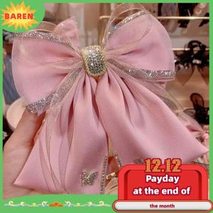 BAREN Vải Rhinestone Pha Lê Kẹp Tóc Bướm Lưới Bow Clip Tóc Mùa Xuân Clip Cho Phụ Nữ Hàn Quốc Phong Cách Thời Trang Phụ Kiện Tóc