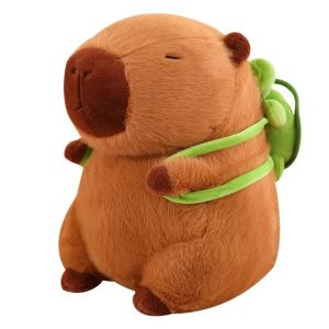 LIEYH คาลิปบาร่า ตุ๊กตาจำลอง Capybara กับเต่า การจำลองแบบจำลอง ตุ๊กตาน่ารัก Capybara ของเล่นยัดไส้ Capybara นุ่มนุ่มๆ กระเป๋าเป้สะพายหลังลายสัตว์เต่า ของขวัญวันเกิดวันเกิด