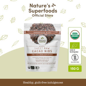 Natures Superfoods Organic Sweet Raw Cacao Nibs 150g l Coated with Prebiotic Yacon Syrup l Low-GI Snack (HALAL Certified)