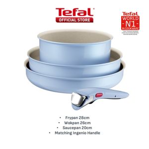 Tefal Ingenio Serenity Cookware Set - 4pc (Frypan 28cm + Wokpan 26cm+ Saucepan 20cm + Handle)