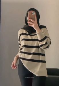 Maudy Sweater Rajut Garis - Knit Rajut Oversize Korean Style