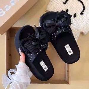 [Free Shipping] Korean-Style Polka Dot Bowknot Sandals For Women Summer Outdoor Wear 2026 New Style Versatile Thick-Soled Slip-On Sandals