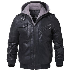 G&MN Mens Oversize Leather Jacket Men Motorcycle Removable Hood winter coat Men Warm Genuine Leather Jackets