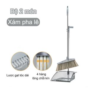 Bộ Chổi Quét Nhà Kèm Hốt Rác 3 In 1 Đa Năng Lông Chổi Cứng Quét Sạch Bụi Bẩn Tóc Có Thanh Gạt Tóc Rác Tiện Lợi