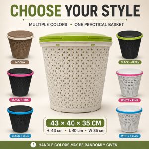 Plastic Clothes Basket Laundry Hamper with Lid Multipurpose Home Storage Organizer
