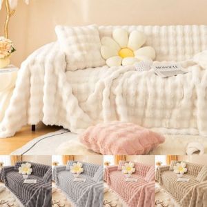 ELITEDEALSHUB ขนกระต่ายเทียม ผ้าขนหนูโซฟาฟู นุ่มฟูเป็นพิเศษ ฤดูหนาวที่อบอุ่น ผ้าคลุมโซฟา ใหม่ หนาขึ้น ผ้าห่มขนฟู ของตกแต่งบ้าน