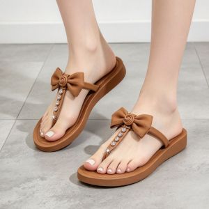 Stylish Open Toe Bow Tie Womens High Quality flip-flops Non-skid Waterproof Lightweight Resort Daily Casual