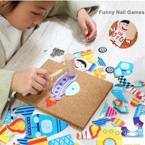 Moulty Hammer and Nails Game Cork Board Tap Art Set Colorful Wooden Pieces in Different Shapes and Mini Tools.creative Toy for Children from 36 Month and up