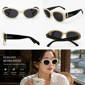 Noir & Crème Cat Eye Sunglasses – UV400 Cream Frame Retro Chic Fashion Shades for Women