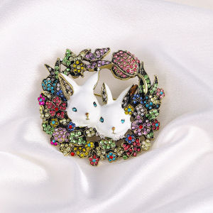 Hmeme เข็มกลัดกระต่ายแนวเรโทรวินเทจยุคกลางสำหรับงานหนักแต่งพลอยเทียมเข็มกลัดกระต่ายสีขาวขนาดเล็กเสื้อนอกเครื่องประดับ