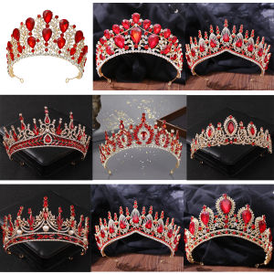 Baroque Pha lê đỏ Vương miện và Vương miện Dạ hội Rhinestone Vương miện cô dâu Vương miện Taira cho phụ nữ Phụ kiện tóc đám cưới Vương miện trang sức2026
