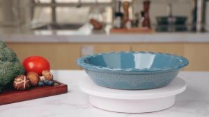 Fun Elements Pie Pan 9 Inch Ceramic Pie Dish Deep Dish Pie Pan with Lace Emboss Ruffled Pie Plate for Baking Thanksgiving Christmas Gifts(Grayish Blue)