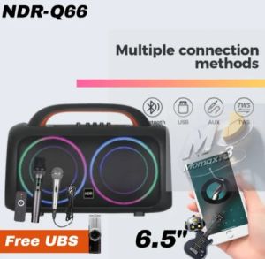 NDR-Q66 Professional Battery System Portable 6.5X2 inches Bluetooth Speaker with wireless mic w/mic App
