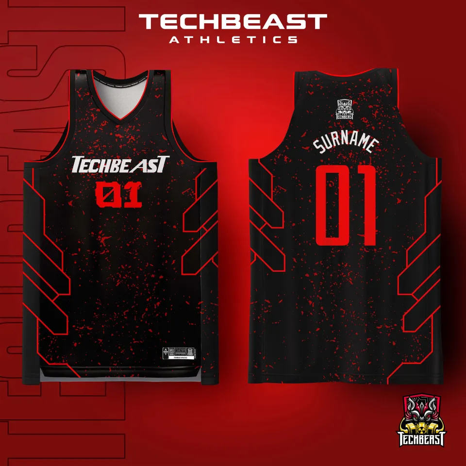 Splash Red Full Sublimation Basketball Jersey Techbeast CUSTOM NAME  NUMBER