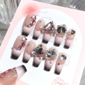 Ready Stock Female Fake Nail Love shaped and Bowknot Decor Artificial Nail for Women and Girl Party Activity