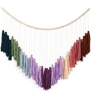 Colorful Tassel Wall Hanging Boho Tassel with Wooden Beads Banner Decor for Kids Bedroom Nursery Party Classroom