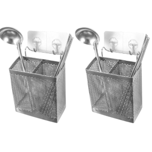 ตะเกียบแขวนผนัง 304 ท่อตะเกียบสแตนเลสท่อระบายน้ำกรงตะเกียบใหม่ถังตะเกียบแขวนตะเกียบชั้นวาง不锈钢双格筷子筒