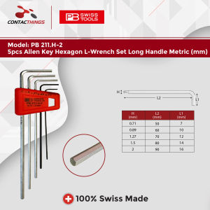 PB SWISS TOOLS 5pcs Allen Key Hexagon L-Wrench Set Long Handle Metric (mm) PB 211.H-2