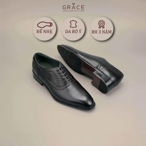 Giày Tây Da Đế Nhẹ BIG SIZE ( 37 - 44 ) GRACE SAIGON Oxford 194 Màu Đen Da Bò Êm Ái