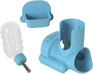 POPETPOP Hamster Feeder with Water Bottle and Hideout Design Leakproof Automatic Dispenser for Hamsters Rats and Similar Pets and Easy to Clean