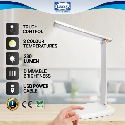 LEMAX 3 Colour Touch Sensor Dimming LED Desk Lamp USB 3 Brightness Adjustable Table Lamp Study Lamp Lampu Meja