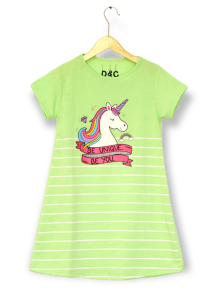 Dress anak perempuan Salur Unicorn Be You hijau / COD / Baju anak / Dress murah