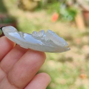 Icy Translucent with Yellow Patches Natural Type A Jadeite Jade crafted with leaf and Cicada as a Pendant certificate weigh 13.68 grams measurement 52 * 21.7 * 11.8 mm (pendant224)