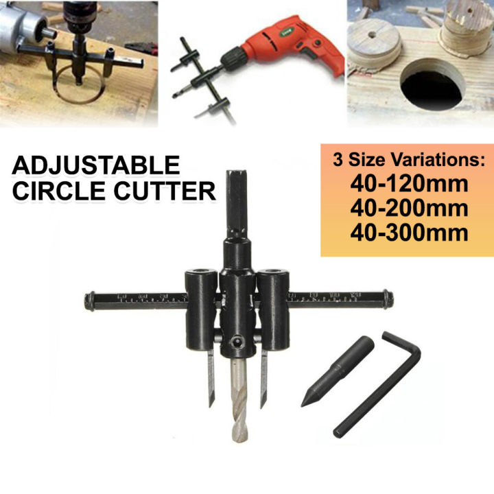 Toolly Adjustable Hole Saw Cutter Kit - Cuts 1-5/8" To 8" (40-200mm), Includes Dust Shield, Pilot Bits & Drill Bits For DIY Projects