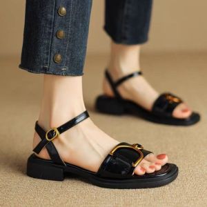 Free Shipping WomenS Thick-Soled Sandals New Summer Styles Versatile And Fashionable With Chunky Heels A Single-Strap Design And A Mid-Heel Trendy