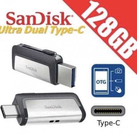 Sandisk Original Ultra Dual Drive Go USB OTG Type-C 128GB/64GB / 32GB USB 3.1/150MB, SDDDC2, untuk Smartphones yang ada fitur OTG TYPE C,  Tablets dan Computers/Laptop/Windows/Mac,  Silver, Garansi Resmi Sandisk Indonesia 5 Tahun
