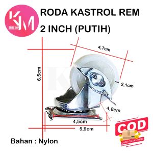 Roda Kastor Plate Pvc Nylon 2 inchi HIDUP + REM Troly Etalase Isi 1 pcs