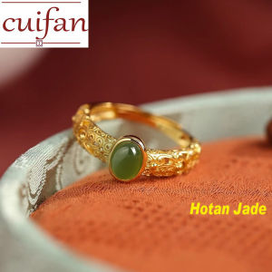 18K Saudi Gold Pawnable Natural Hotan Jade Jade Ring with Adjustable Opening